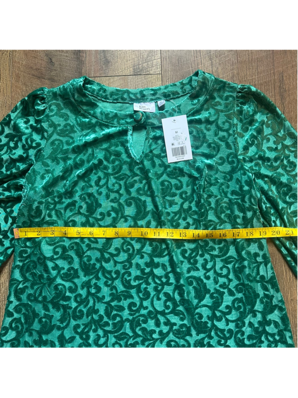 Women's Kim Rogers Green Velvet Floral Blouse Size M F26 - Picture 9 of 14